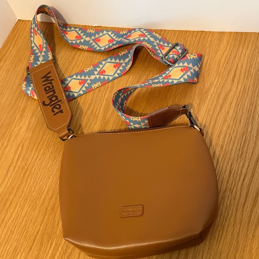 Wrangler Tan Crossbody Bag with Patterned Strap